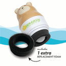 Sun-Easy Sunscreen Applicator in pink bear shape, with one extra replacement foam for easy application.