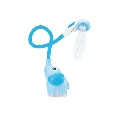 Blue Yookidoo Elephant Baby Shower with a flexible hose and a sprinkler head, designed for fun bath time for infants.