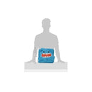 Hooded towel shaped like a shark, featuring a blue exterior and red teeth, measuring 13 inches in height.