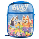 Zoofy Bluey 17 licensed character backpack in blue featuring Bluey and Bingo among colorful characters.