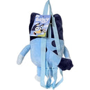Plush Bluey-shaped backpack in shades of blue with adjustable straps and a colorful hangtag.