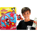 Disney Mickey Sticky Hand Stretchy Snap Toy featuring a boy smiling while holding a dollar bill with a red sticky hand.