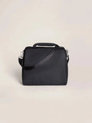Insulated black bottle bag with a top handle and shoulder strap, designed for carrying beverages.