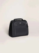 JuJuBe Insulated Bottle Bag in black, featuring a top handle and a zippered pocket on the front.