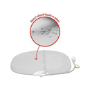 Grey Skip Hop wipe-clean changing pad with a strap and illustration showing water beads, highlighting its non-absorbent surface.
